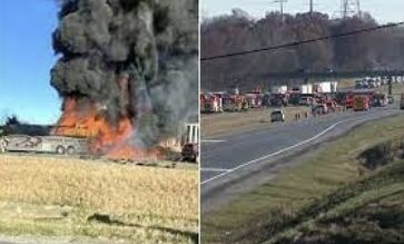 Deadly Collision on Interstate 70: Charter Bus Engulfed in Flames After Being Rear-Ended by Semi-Truck, Three Dead and Multiple Injured