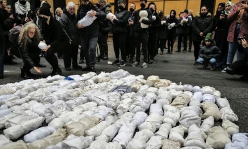 Pro-Palestinian Protesters Stage Mock Funeral in NYC to Demonstrate Against Israels Bombardment of Gaza Strip